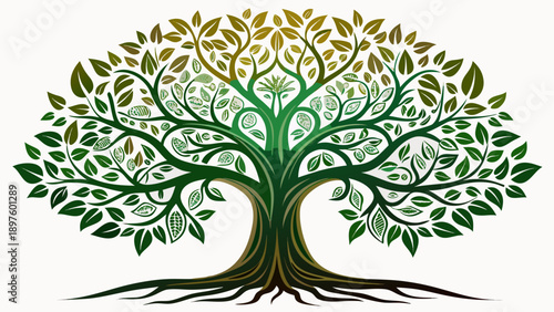 Very beautiful elegant tree silhouette on a white background representing growth and stability, created for premium minimalist t-shirt vectors.
