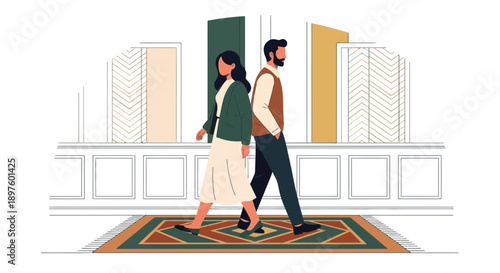 Couple Walking Away From Each Other Illustrating Relationship Conflict