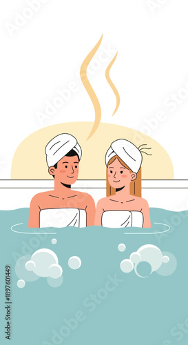 Couple Enjoying A Relaxing Hot Spring Spa Experience Together