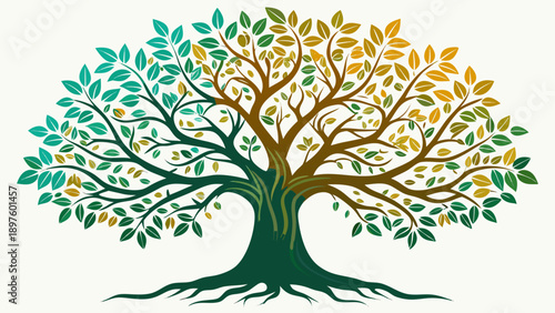 Very beautiful elegant tree silhouette on a white background representing growth and stability, created for premium minimalist t-shirt vectors.
