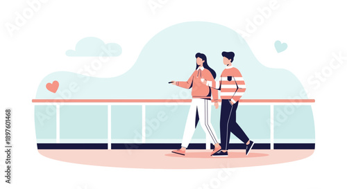 Couple Walking Together On A Scenic Promenade