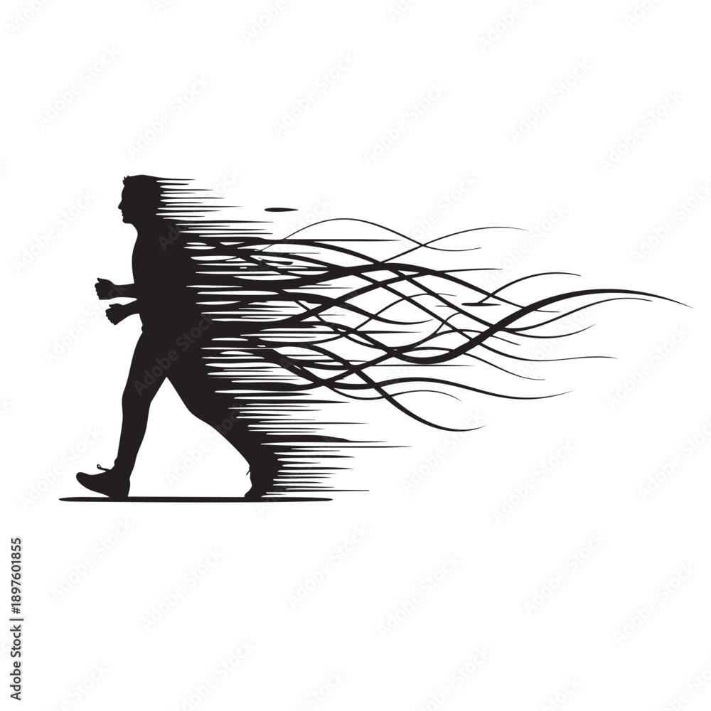 Fototapeta premium Silhouette of person running with motion blur effect isolated on transparent