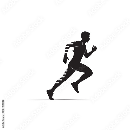 Silhouette of man sprinting in dynamic running pose isolated on transparent