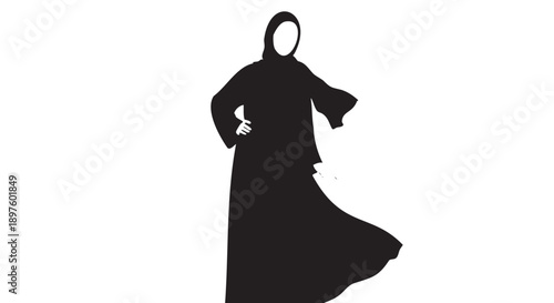 Silhouette of person in hooded cloak holding sword isolated on transparent