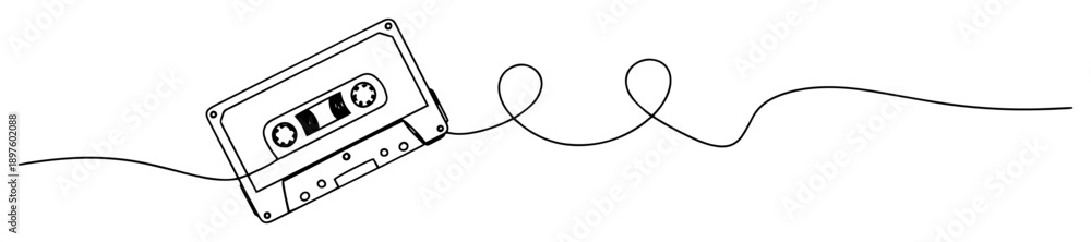 Naklejka premium cassette tape with tangled tape line in minimalist style
