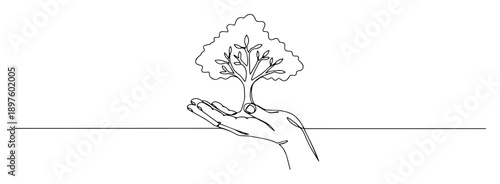 hand holding a tree in ecological minimalist style