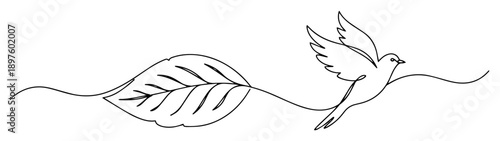 leaf and flying bird as nature and freedom concept