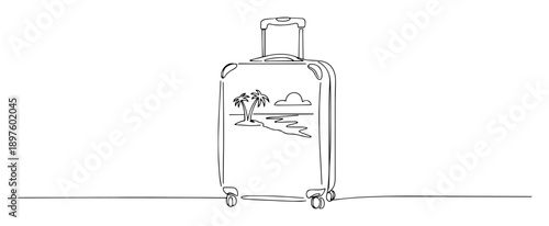 suitcase with beach scene as tropical vacation symbol