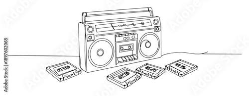 boombox with cassette tapes in retro music concept