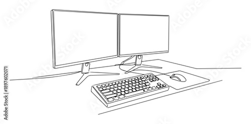 dual monitors with keyboard and mouse in workspace view