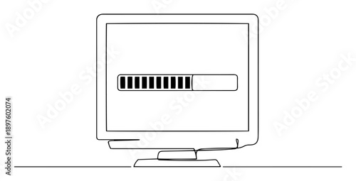 computer monitor with loading bar in line art style