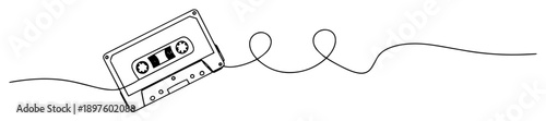 cassette tape with tangled tape line in minimalist style