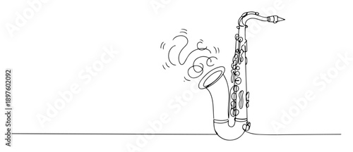 animated saxophone playing music notes in line art