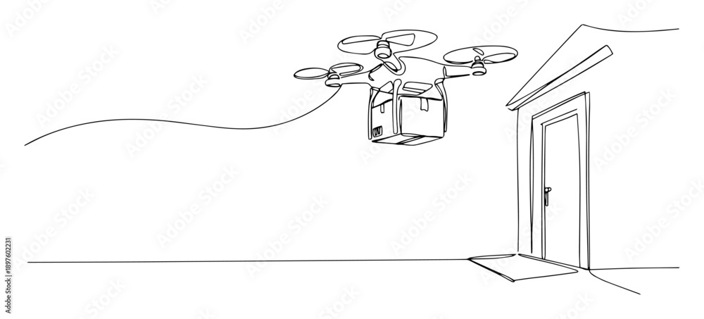Fototapeta premium drone delivering package to door in modern logistics