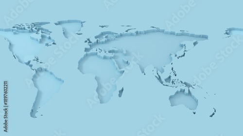 world map 3D animation on blue background. 4k seamless loop
