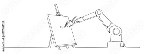 robotic arm painting on canvas in creative ai concept