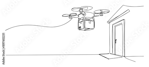 drone delivering package to door in modern logistics