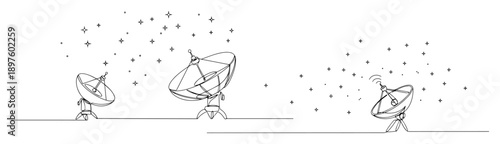 satellite dishes scanning sky in space communication concept