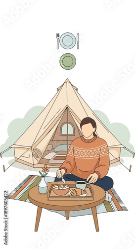 Cozy Camping Meal Enjoyed by Person Outdoors Near Tent