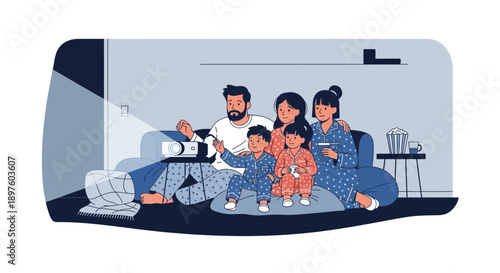 Cozy Family Movie Night With Projector and Popcorn Under Starry Sky