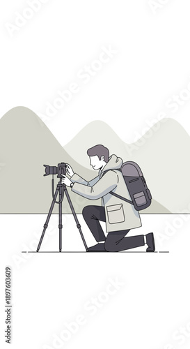 Creative Photographer Capturing Scenic Landscapes With Professional Camera Gear Outdoors