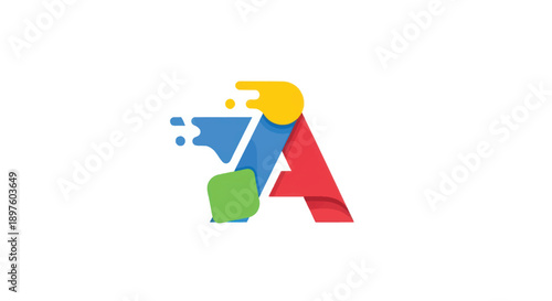Abstract geometric colorful letter A formed from shapes and connectors for modern design.