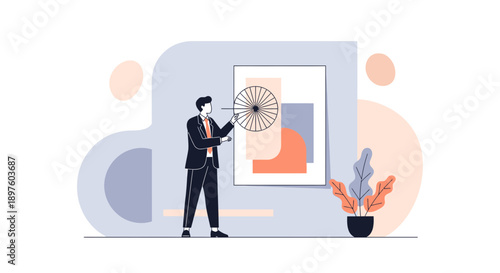 Creative Professional Showcasing Geometric Art Installation