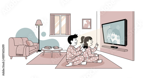 Cozy Indoor Evening Entertainment Siblings Watching Television Together