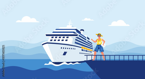 Cruise Ship Journey And Tourist On Deck