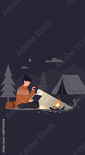 Cozy Nighttime Camping Adventure Inspiring Journaling Under Starry Skies