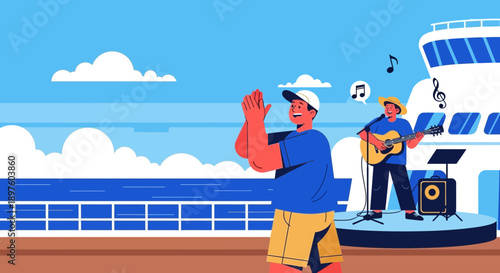 Cruise Ship Entertainment Enjoying Live Music Performance By The Ocean