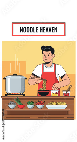 Culinary Artist Prepares Delicious Noodles For An Authentic Asian Meal