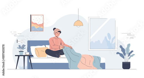 Cozy Person Preparing Bed On A Cold Day