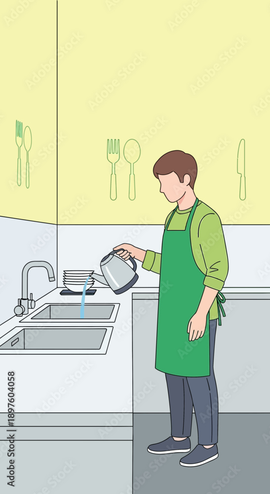 Obraz premium Culinary Preparation Routine In A Domestic Kitchen Setting