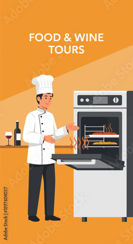 Culinary Master Preparing Delicious Meal In Modern Kitchen Oven For Food Tours