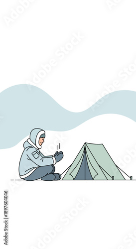 Cozy Winter Camping Scene Minimalist Illustration Adventure Awaits