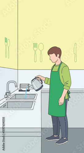 Culinary Preparation Routine In A Domestic Kitchen Setting