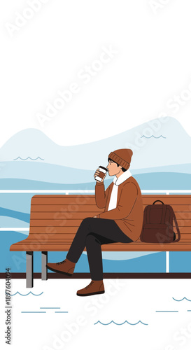 Cozy Winter Moment With A Warm Beverage And Scenic View