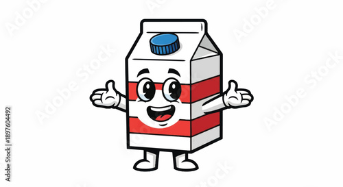 Cheerful cartoon milk carton with a smiling face and waving arms.