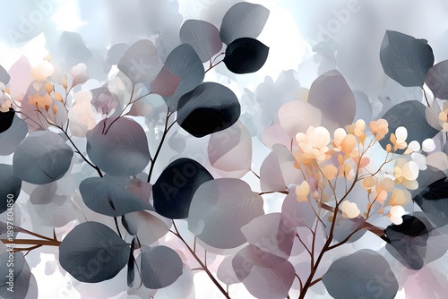Elegant Botanical Artwork Featuring Delicate Eucalyptus Leaves and Blossoms for Modern Home Decor