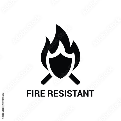 Fire resistant icon with shield and flames logo symbol
