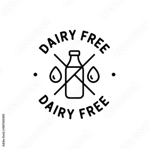 Dairy free logo with milk bottle and droplets crossed out