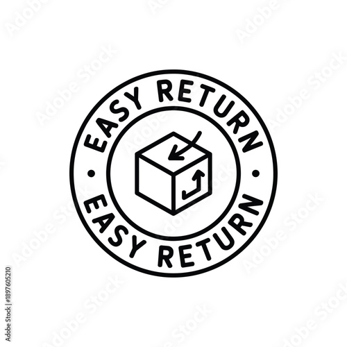 Easy return policy sticker with box and arrows on transparent background