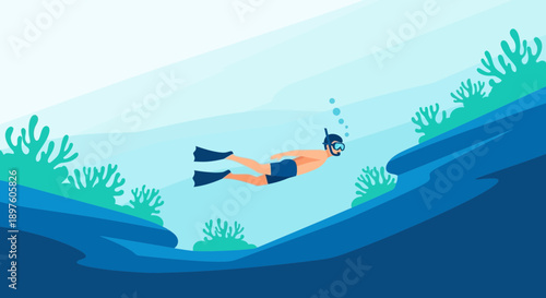 Dive Into Serene Ocean Depths Exploring Coral Reef Wonders With A Snorkeler