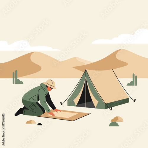 Desert Expedition Setting Up Camp Adventure Exploration