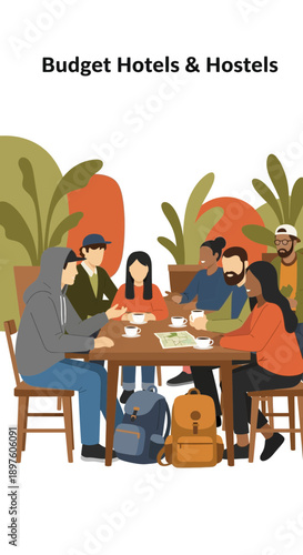 Diverse Group Enjoying Conversation Around Table Amidst Natural Scenery