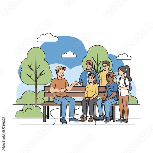 Diverse Group Interacting Happily In A Sunny Outdoor Park Setting
