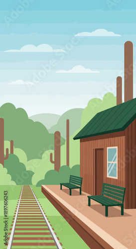 Desert Train Station Serenity Idyllic Rural Landscape View