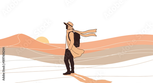 Desert Wanderer Solitude Journey Vast Landscape