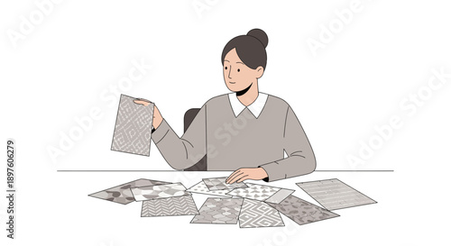 Designer Selecting Fabric Swatches For Interior Decorating Project